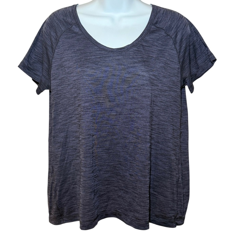 Lululemon Womens Sz 10 Short Sleeve Split Open Back Top Purple‎ Heathered